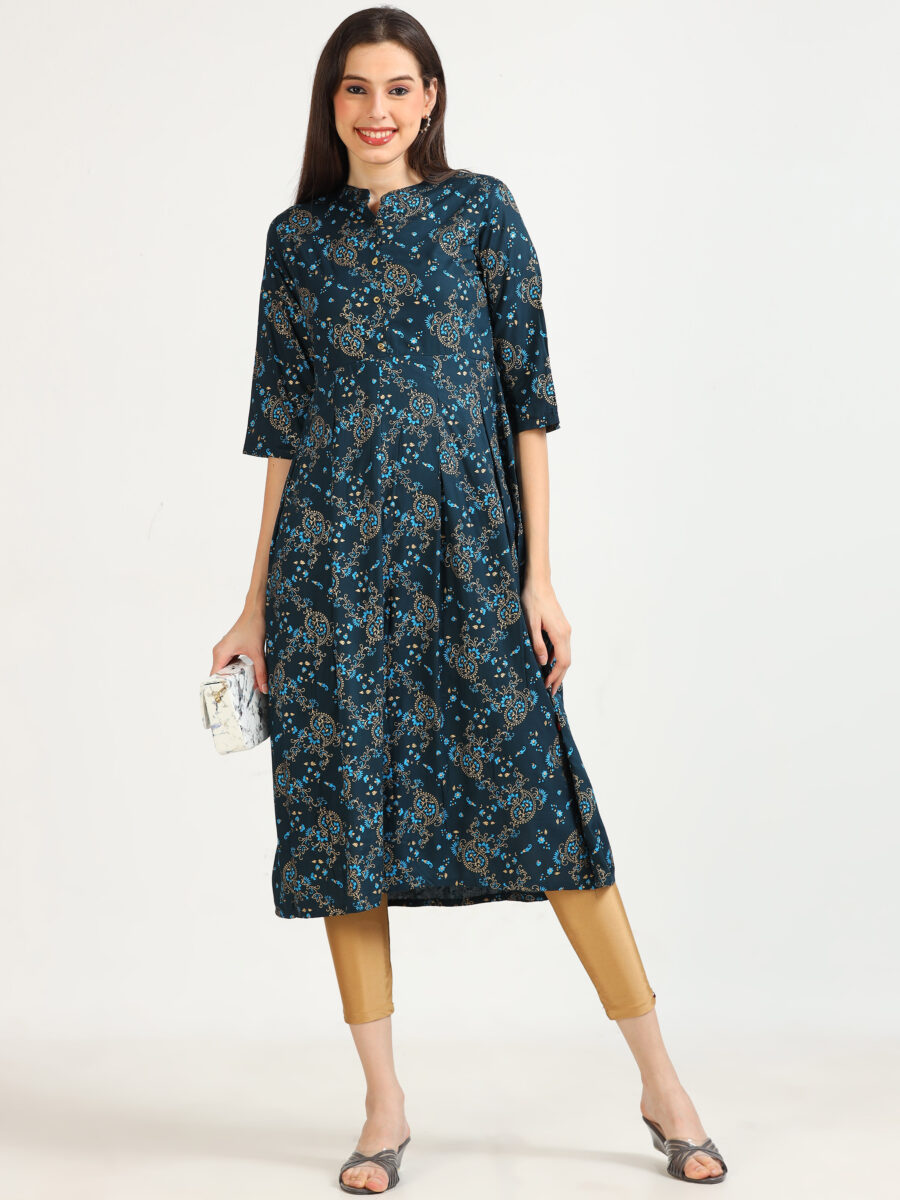Marcia Blue Printed Rayon Kurta