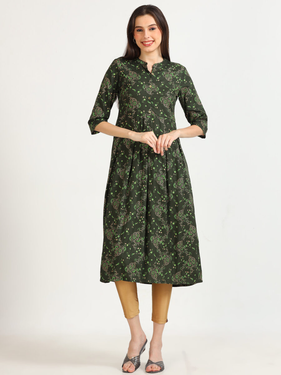 Marcia Green Printed Rayon Kurta