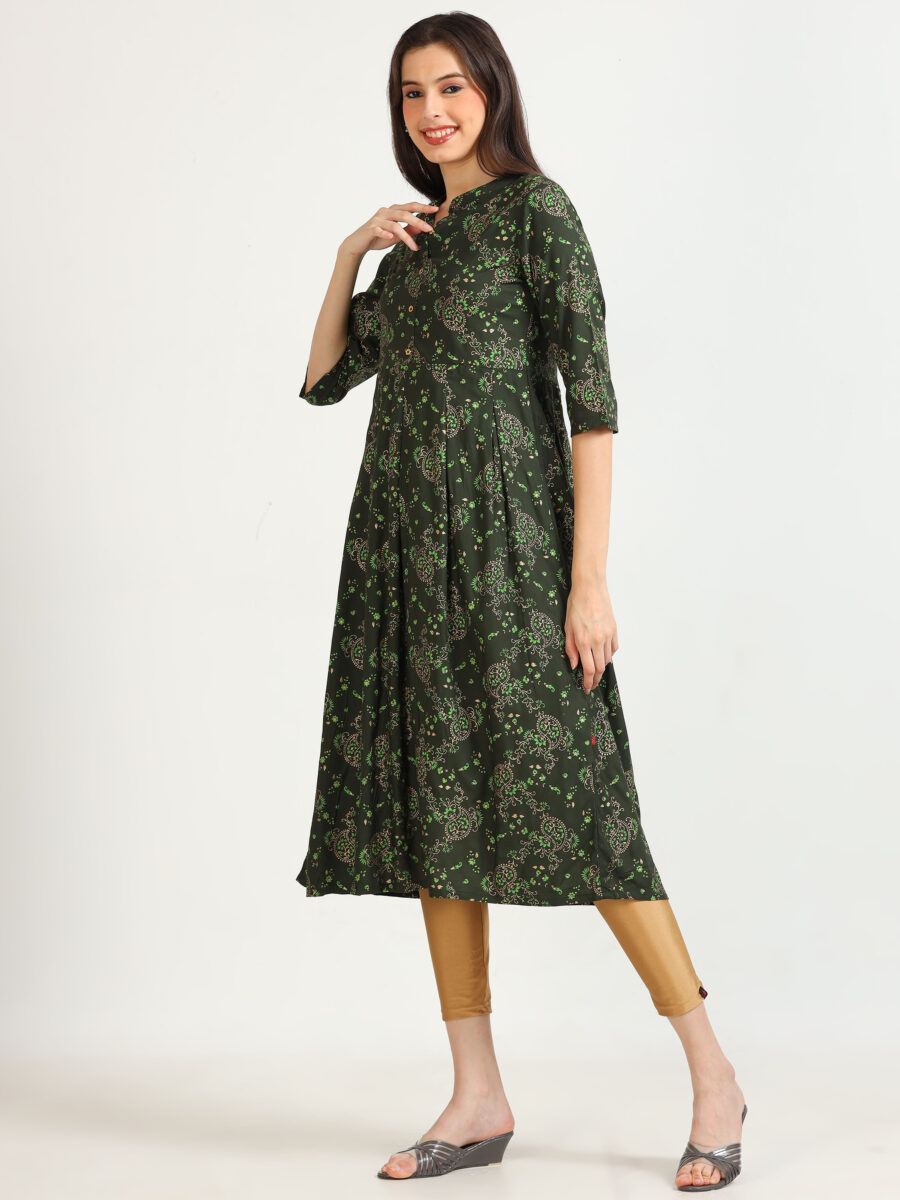 Marcia Green Printed Rayon Kurta - Image 3