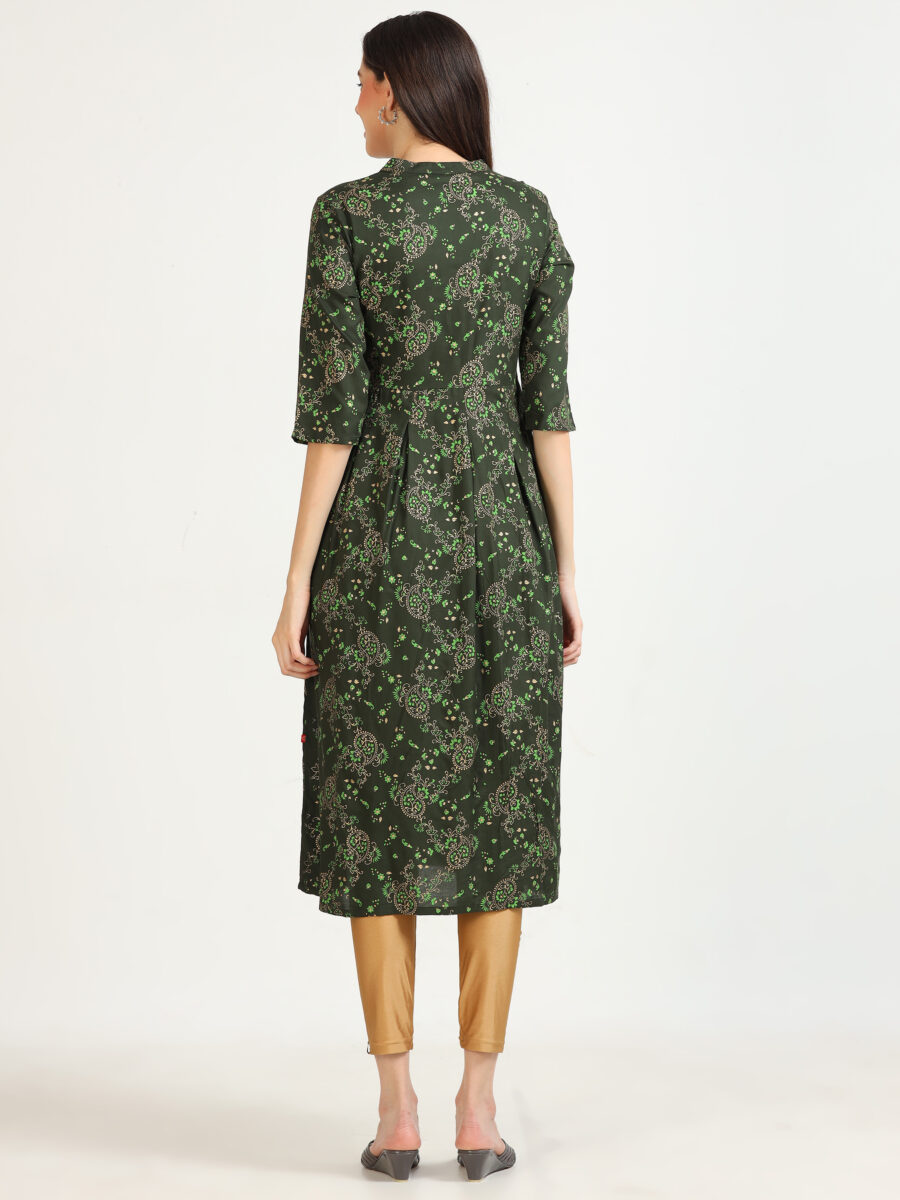 Marcia Green Printed Rayon Kurta - Image 4