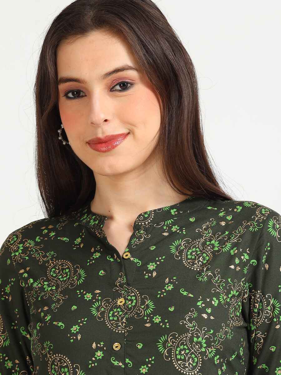 Marcia Green Printed Rayon Kurta - Image 5