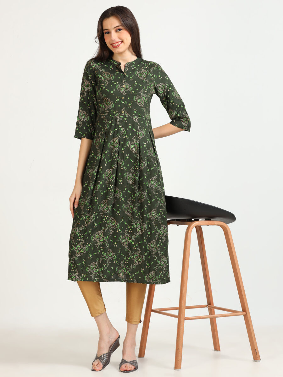 Marcia Green Printed Rayon Kurta - Image 6