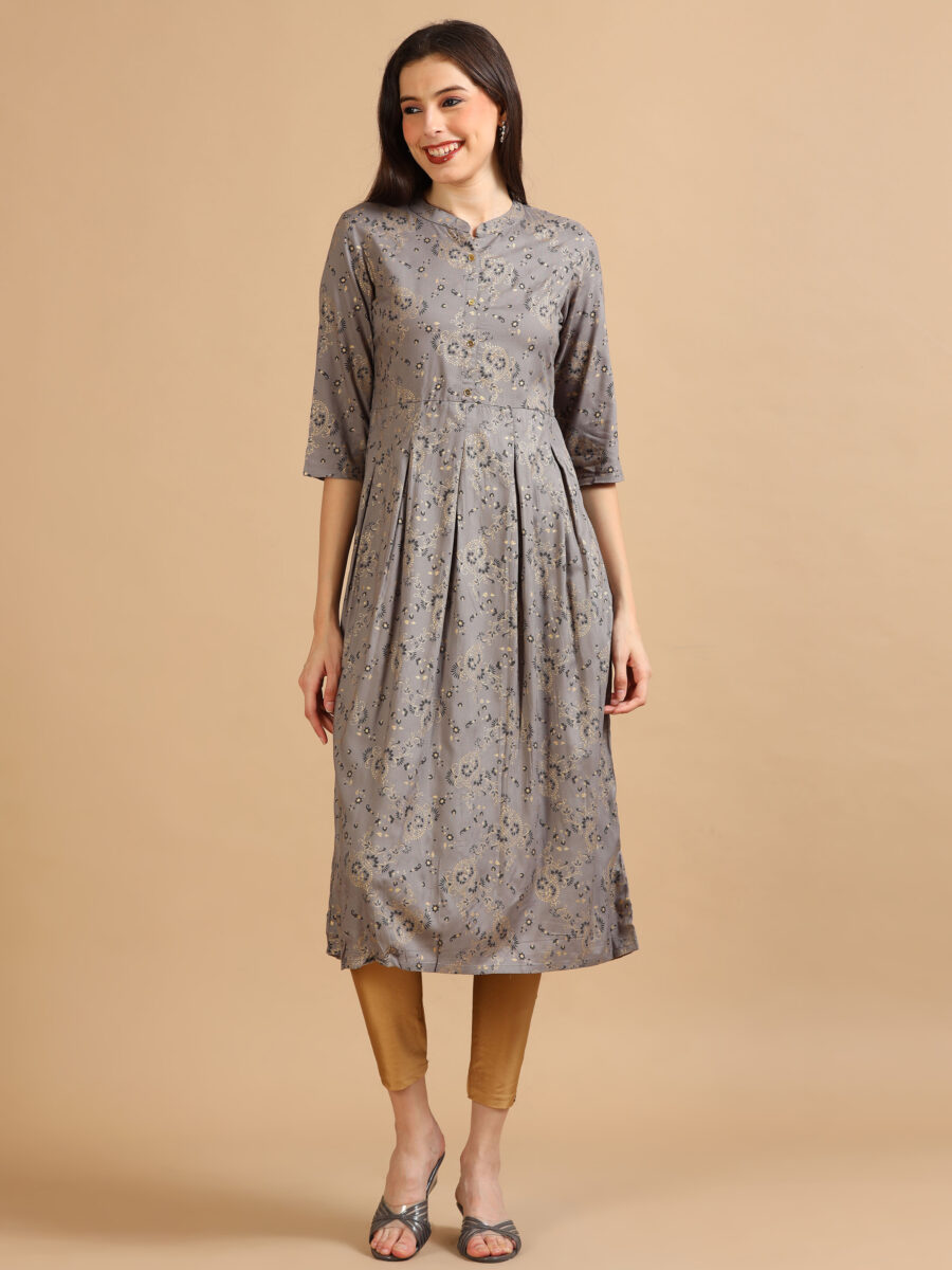Marcia Grey Printed Rayon Kurta - Image 2