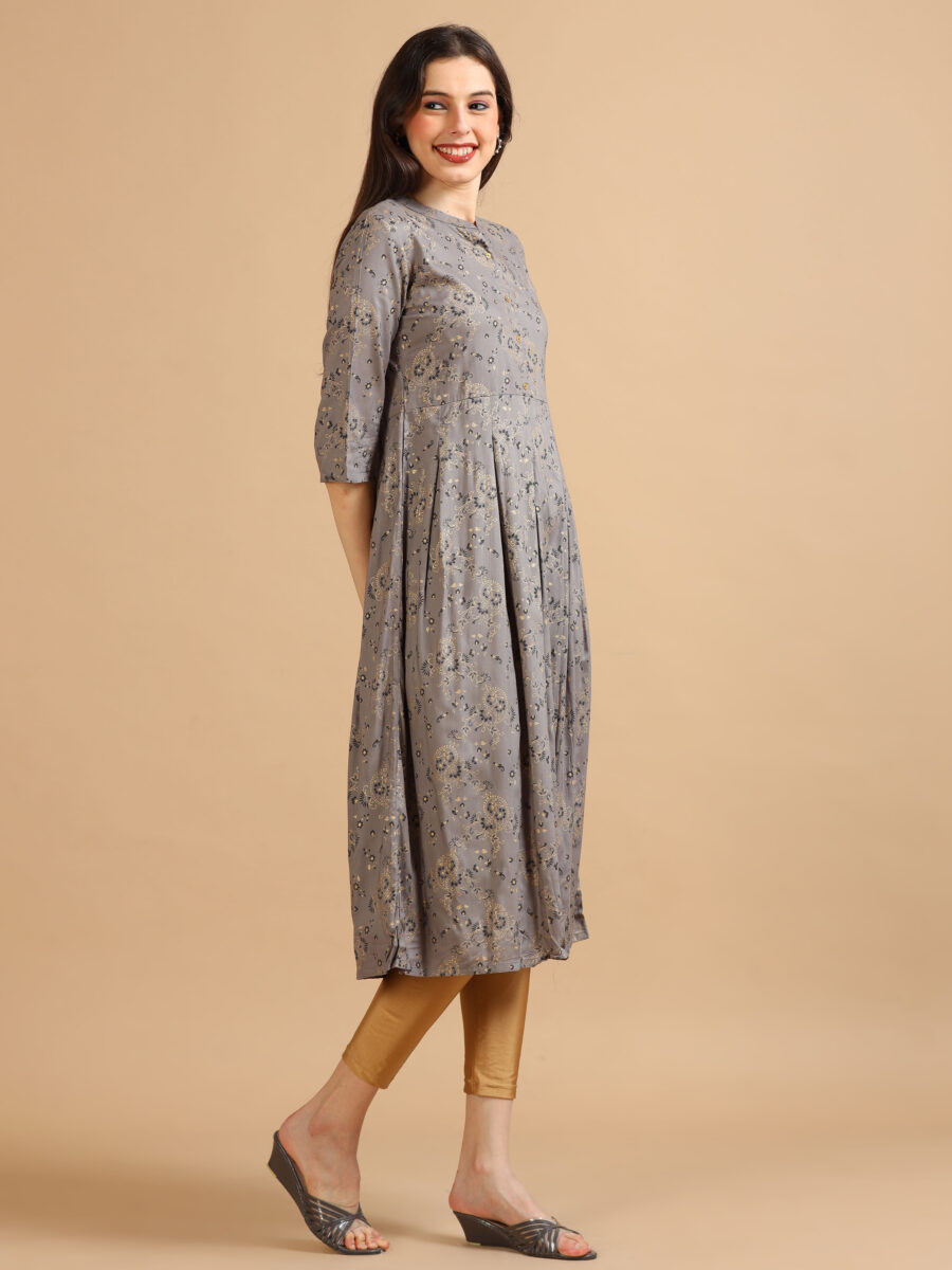 Marcia Grey Printed Rayon Kurta - Image 3