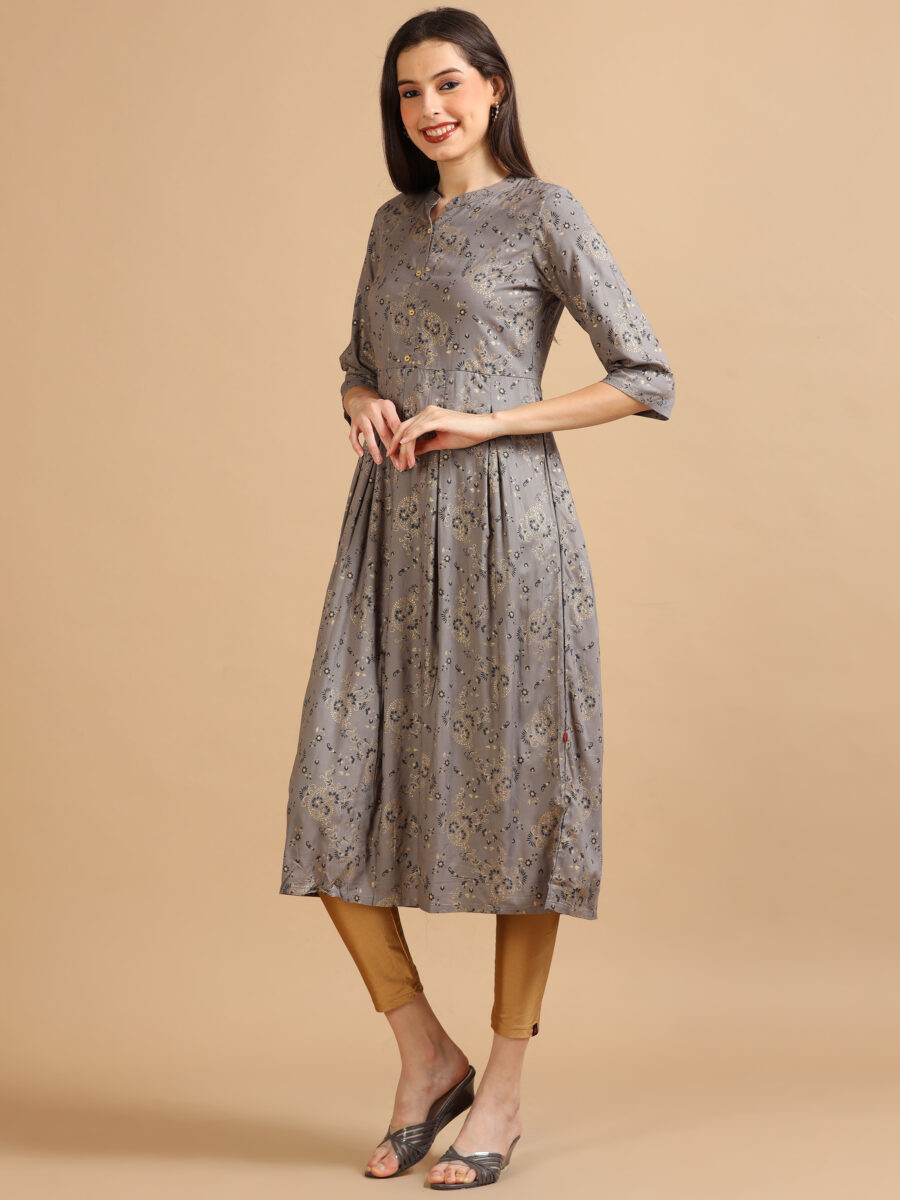 Marcia Grey Printed Rayon Kurta - Image 4