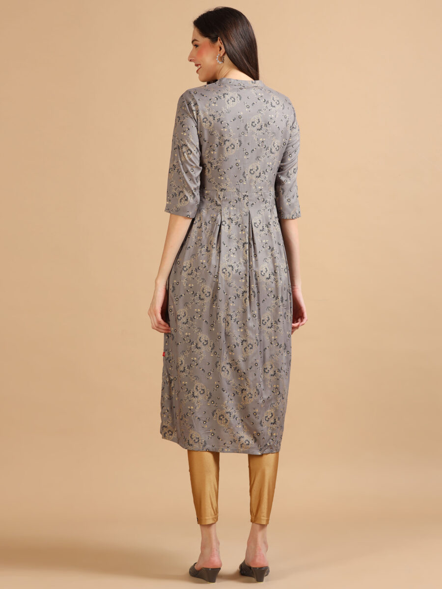 Marcia Grey Printed Rayon Kurta - Image 5