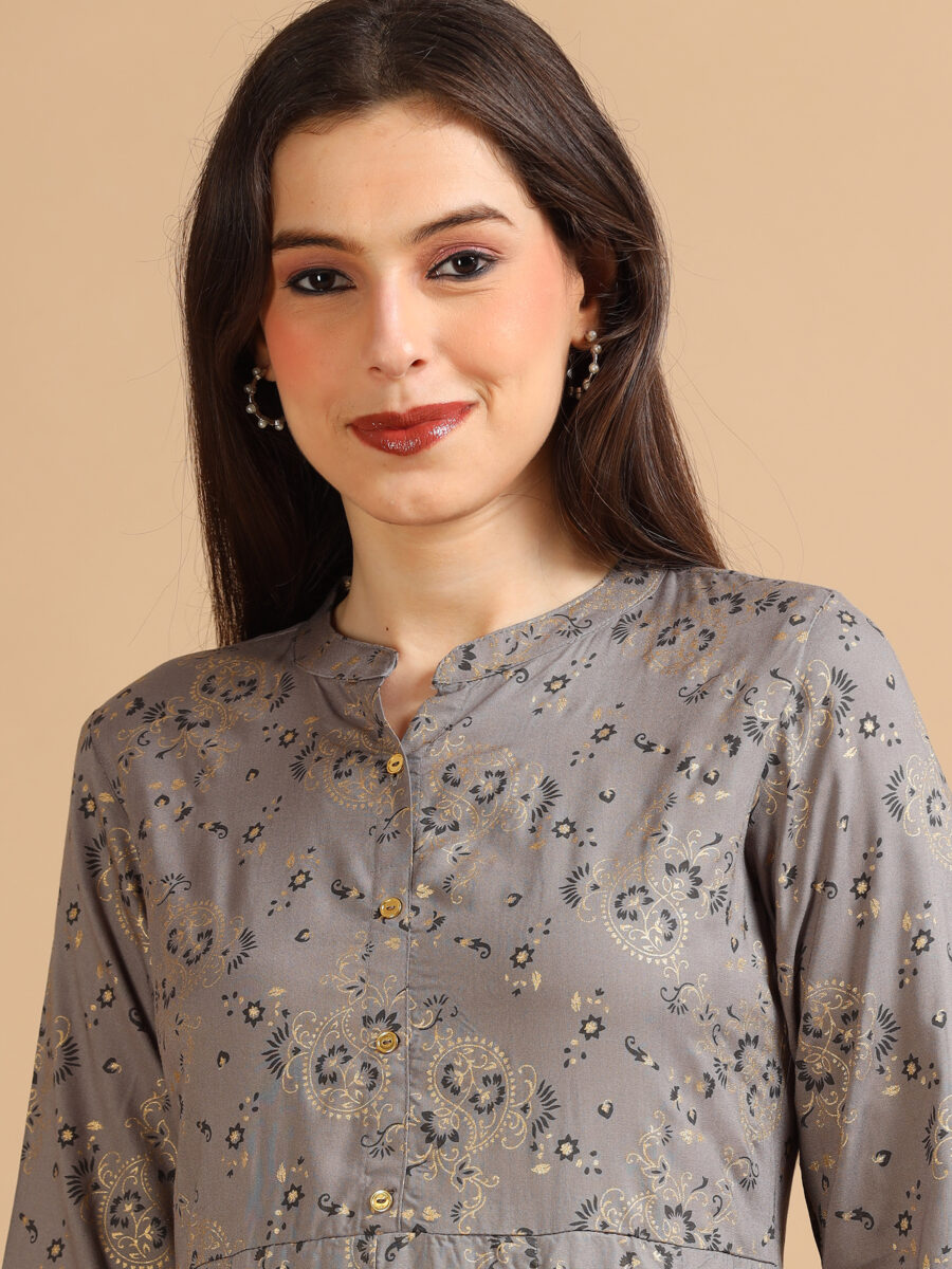 Marcia Grey Printed Rayon Kurta - Image 6