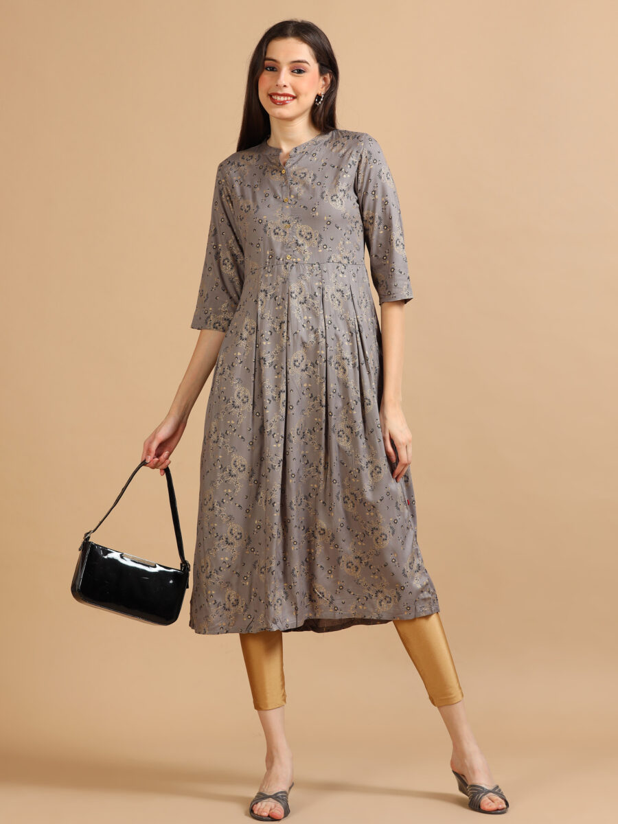 Marcia Grey Printed Rayon Kurta