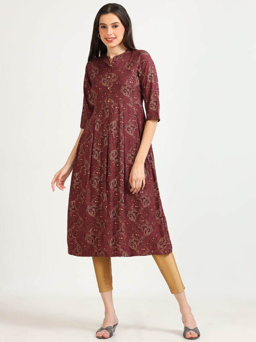 Marcia Maroon Printed Rayon Kurta