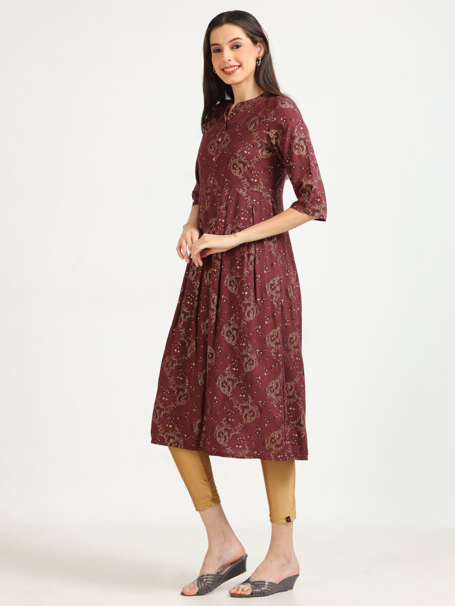 Marcia Maroon Printed Rayon Kurta - Image 2