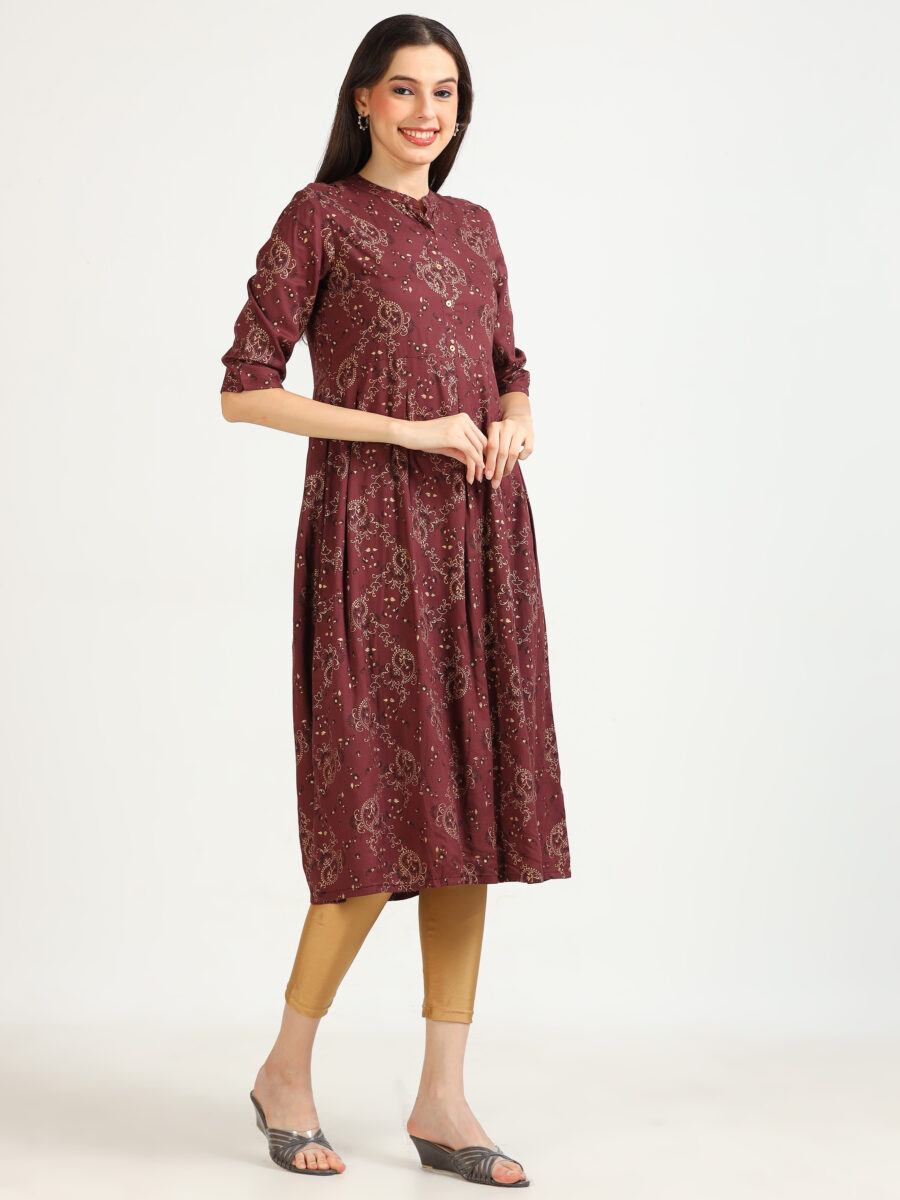 Marcia Maroon Printed Rayon Kurta - Image 3