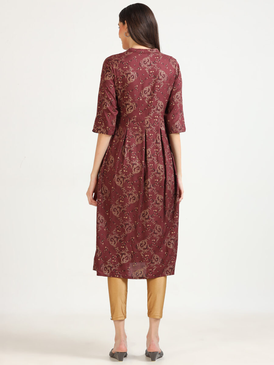 Marcia Maroon Printed Rayon Kurta - Image 4