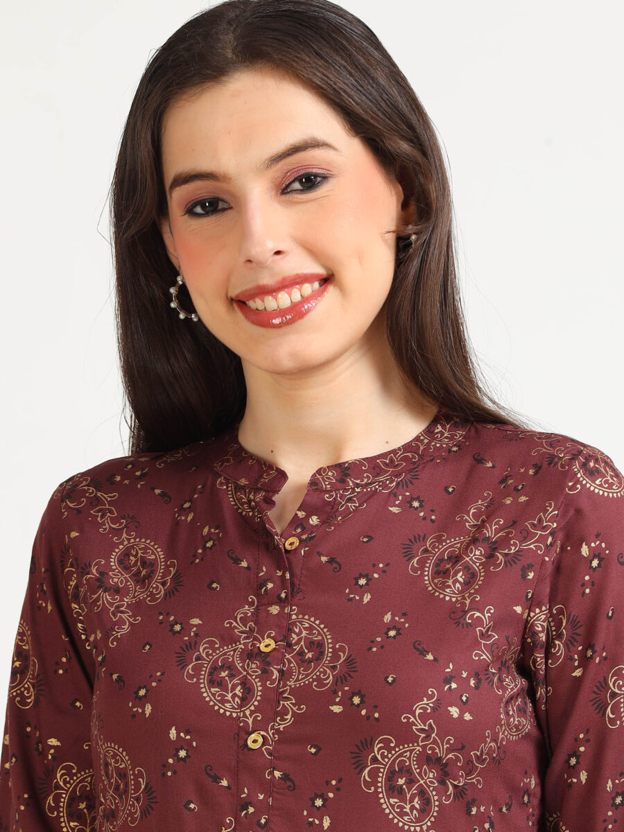 Marcia Maroon Printed Rayon Kurta - Image 5