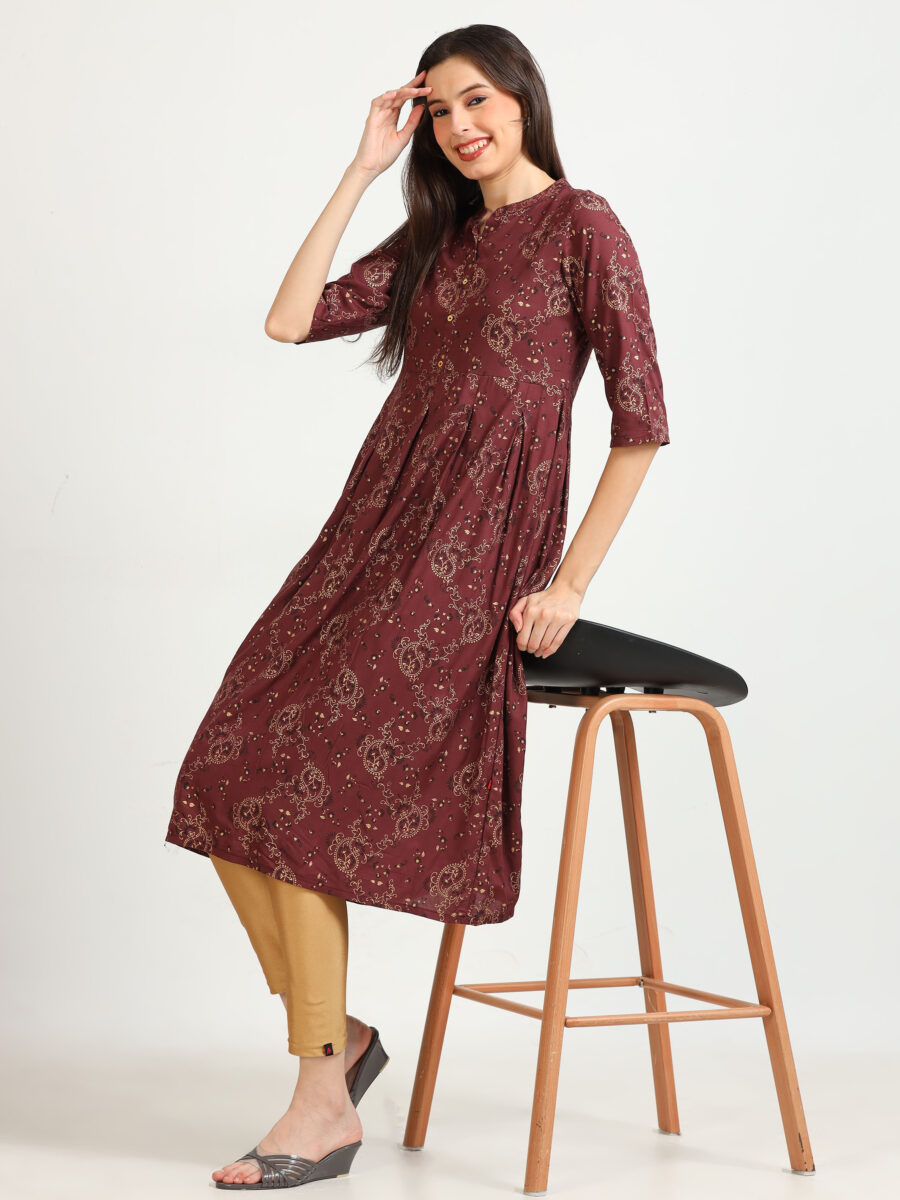 Marcia Maroon Printed Rayon Kurta - Image 6