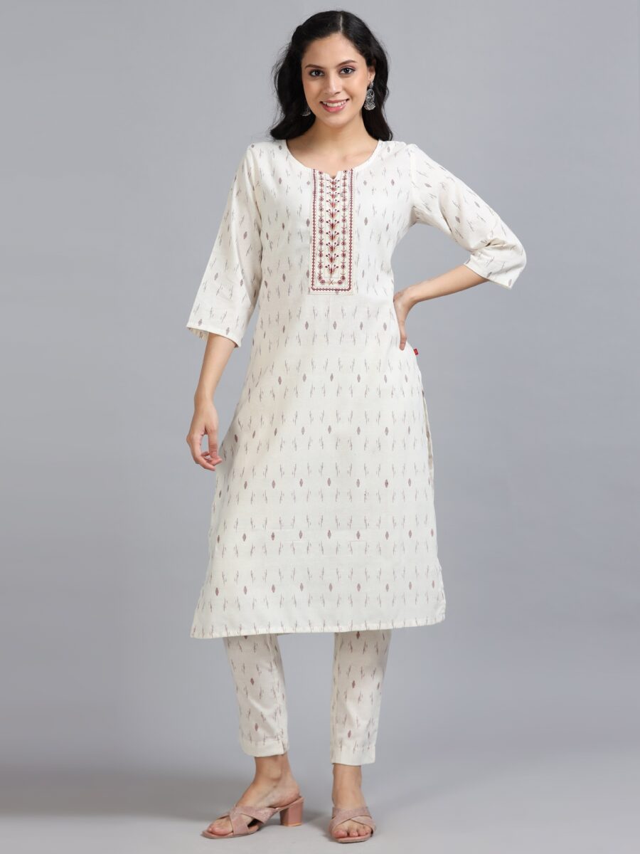 Marcia White Embroidery Cotton Kurta Set - Image 2