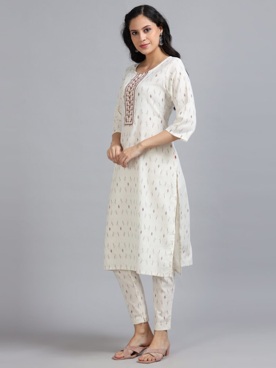 Marcia White Embroidery Cotton Kurta Set - Image 3
