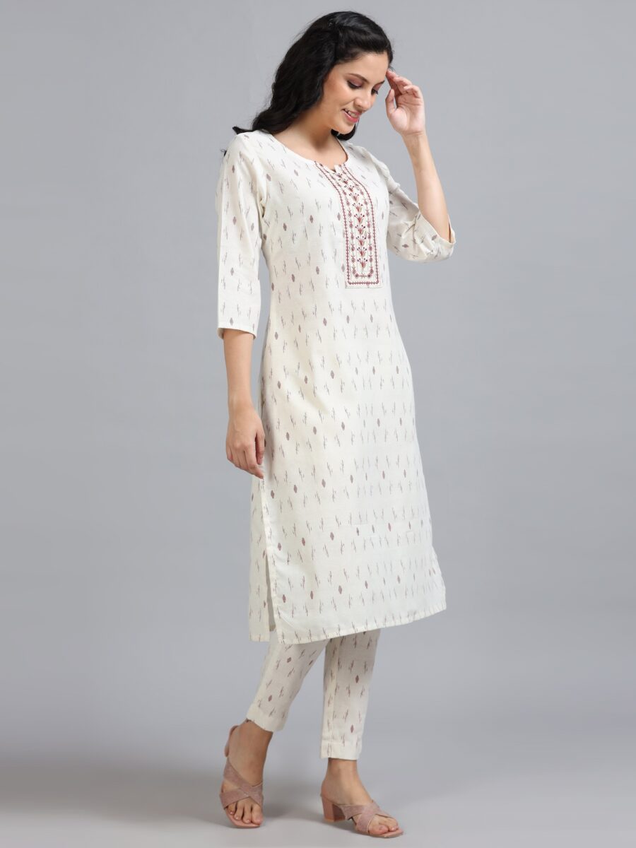Marcia White Embroidery Cotton Kurta Set - Image 4