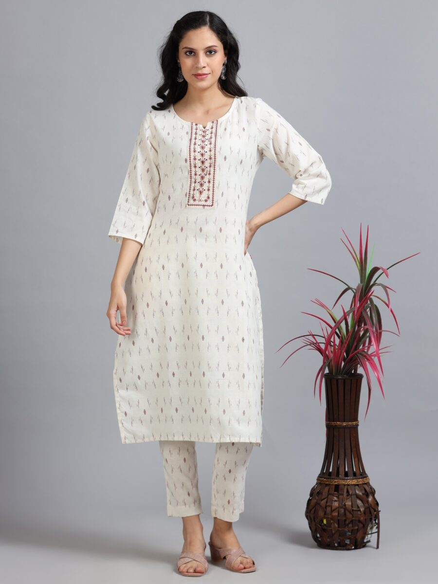 Marcia White Embroidery Cotton Kurta Set