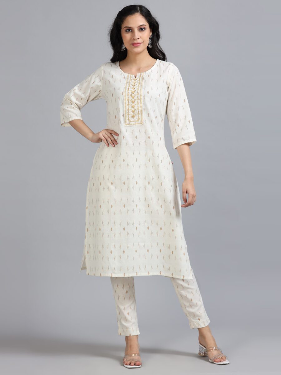 Marcia White Embroidery Cotton Kurta Set - Image 2