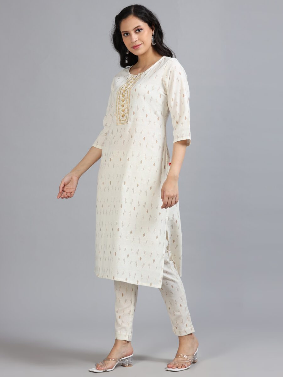 Marcia White Embroidery Cotton Kurta Set - Image 3