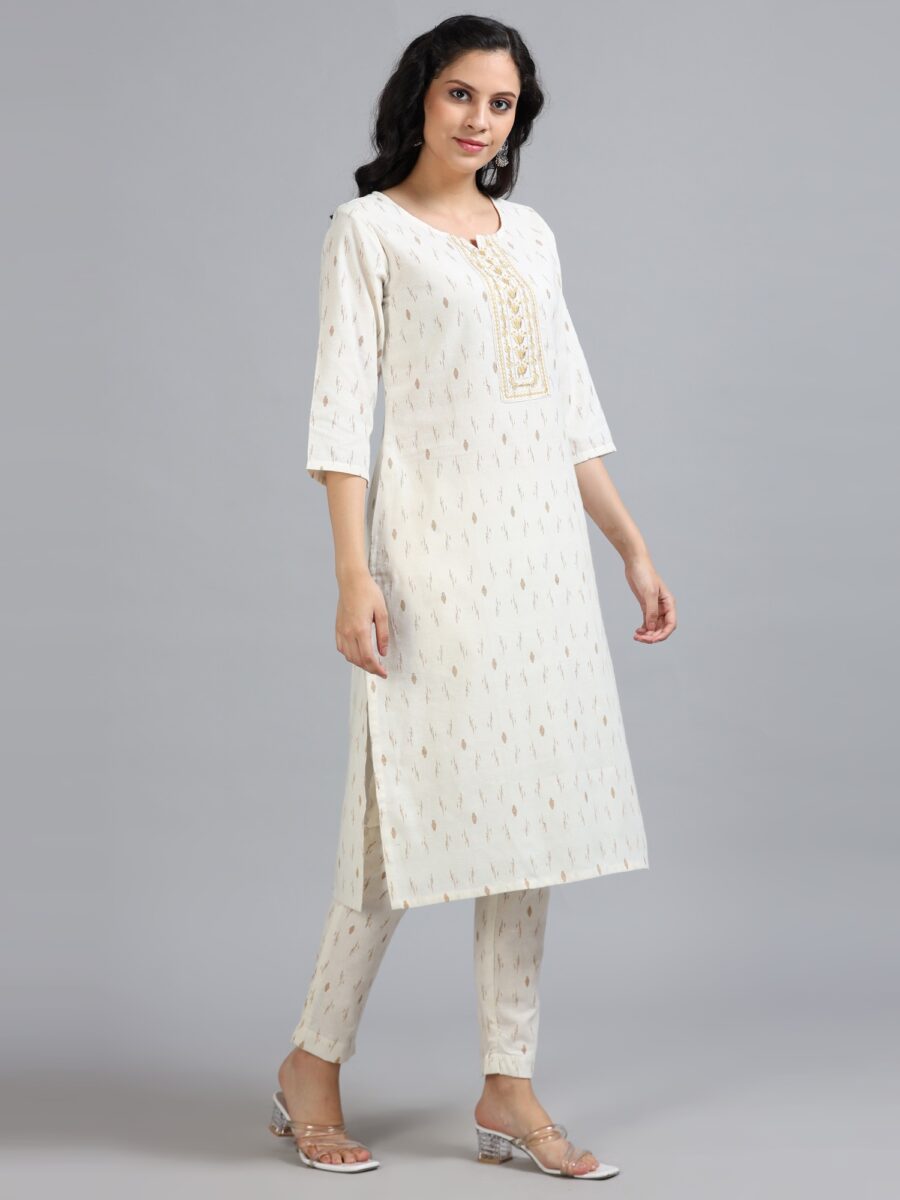 Marcia White Embroidery Cotton Kurta Set - Image 4