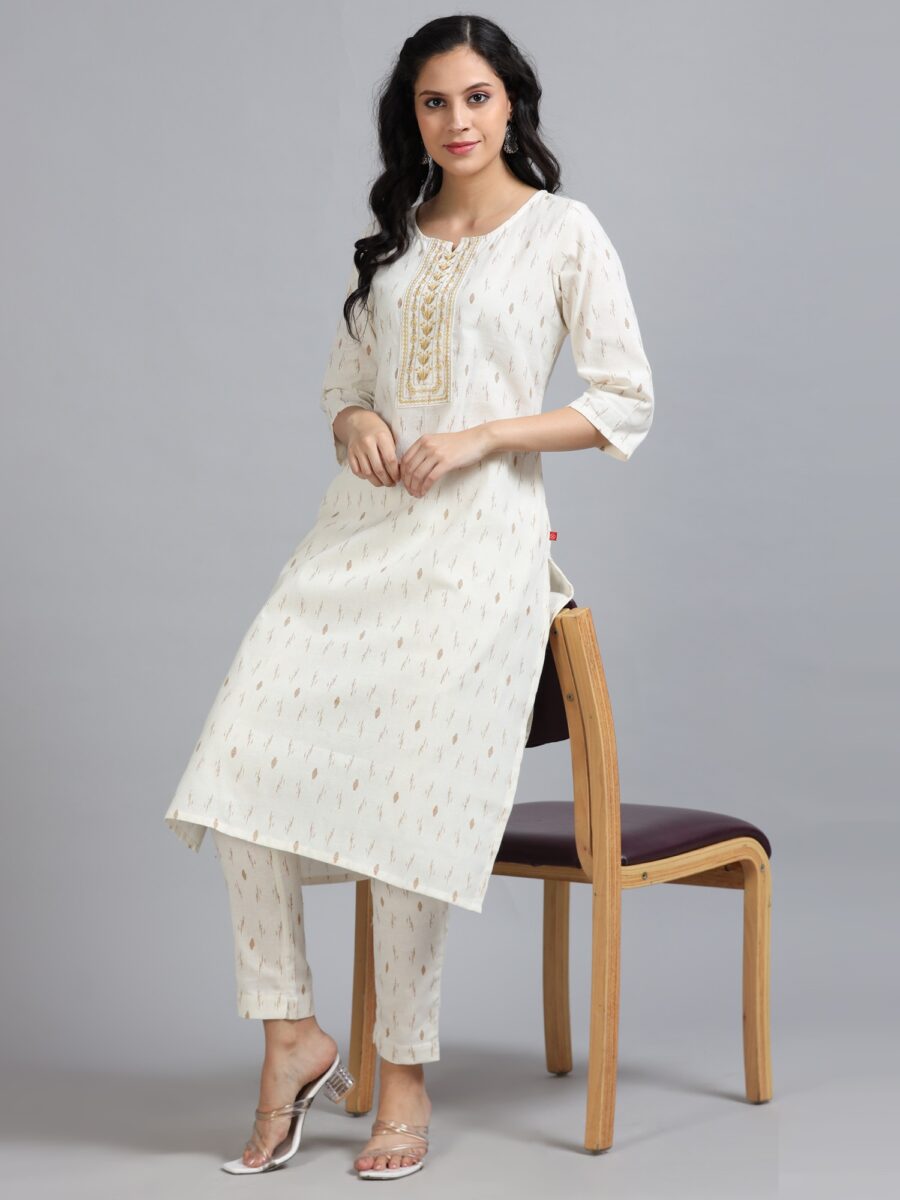 Marcia White Embroidery Cotton Kurta Set