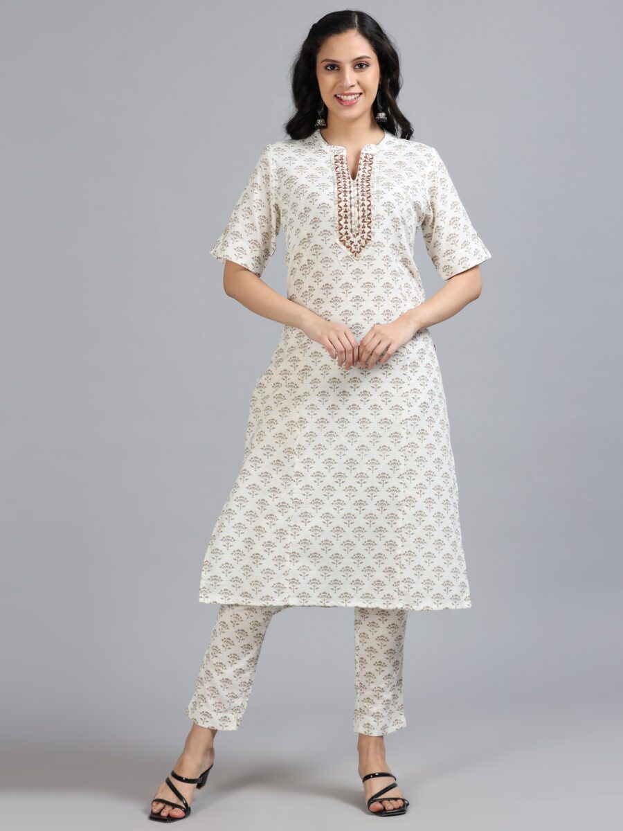 Marcia White Embroidery Cotton Kurta Set - Image 2