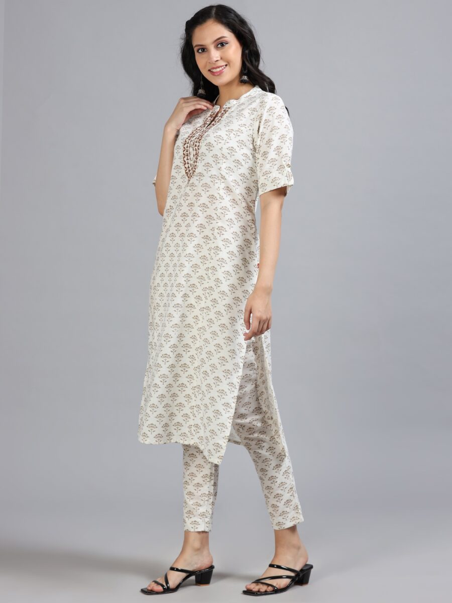 Marcia White Embroidery Cotton Kurta Set - Image 3