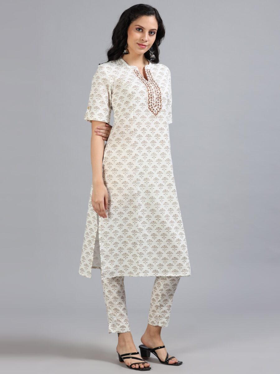 Marcia White Embroidery Cotton Kurta Set - Image 4