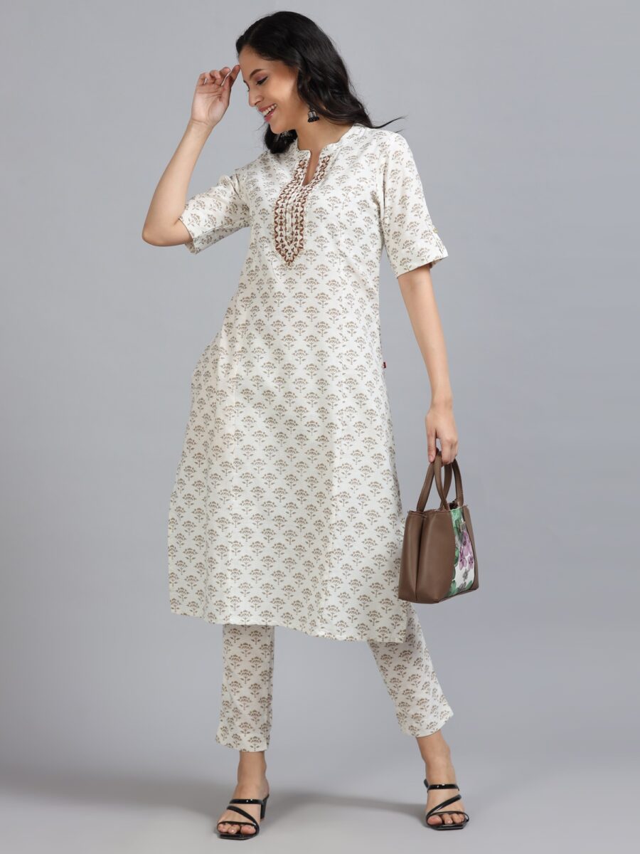 Marcia White Embroidery Cotton Kurta Set