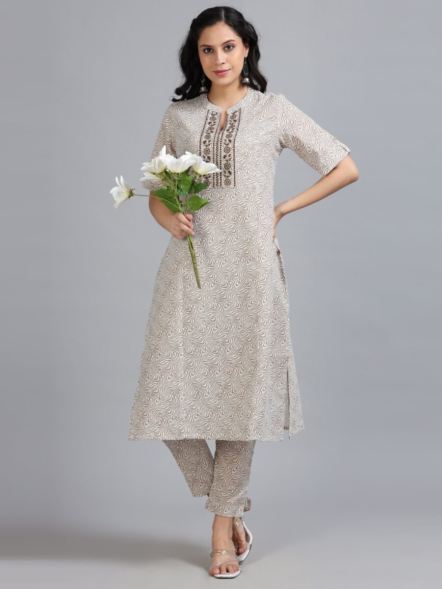Marcia White Embroidery Cotton Kurta Set