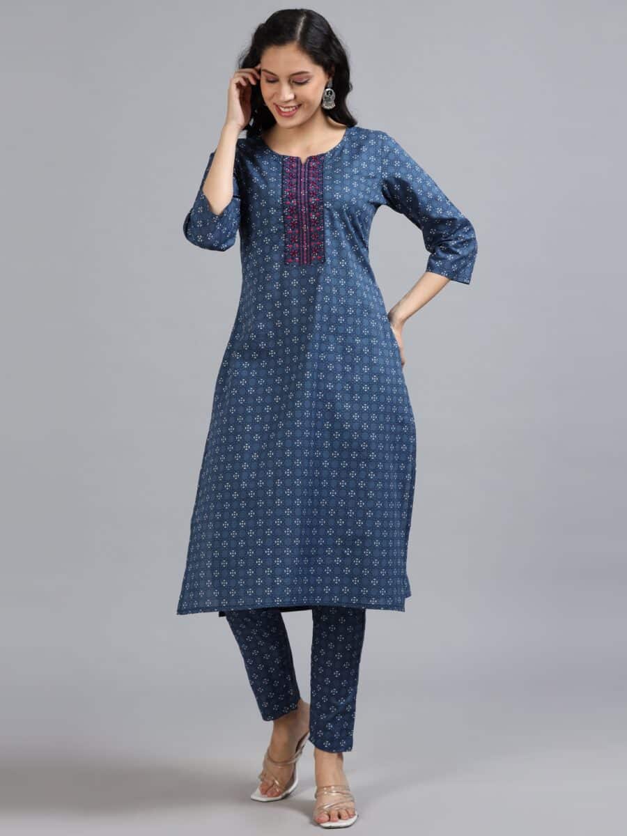 Marcia Blue Embroidery Cotton Kurta Set - Image 2