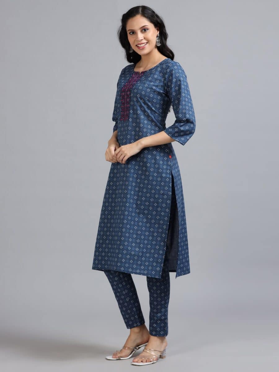 Marcia Blue Embroidery Cotton Kurta Set - Image 3