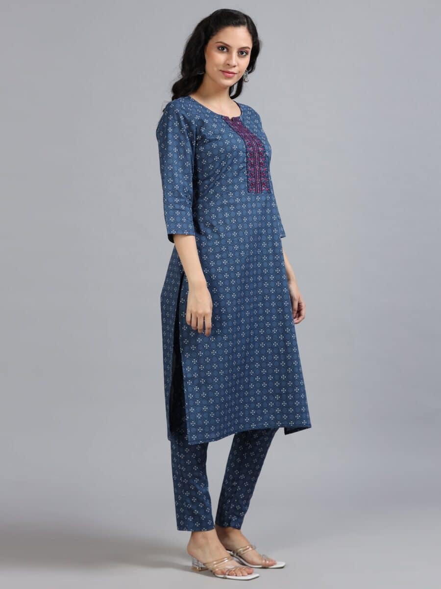 Marcia Blue Embroidery Cotton Kurta Set - Image 4