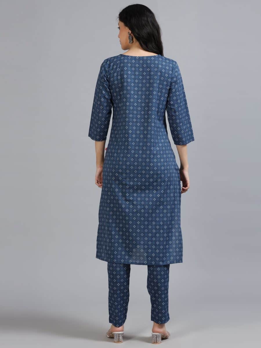 Marcia Blue Embroidery Cotton Kurta Set - Image 5