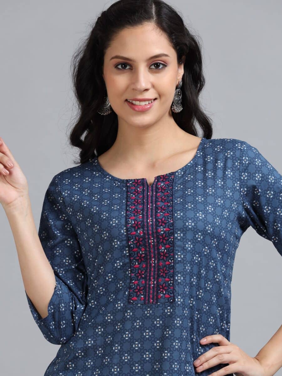 Marcia Blue Embroidery Cotton Kurta Set - Image 6