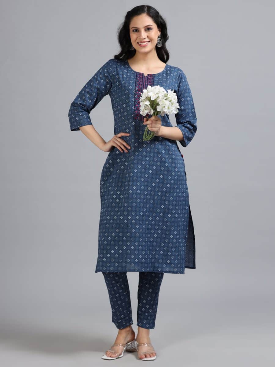 Marcia Blue Embroidery Cotton Kurta Set