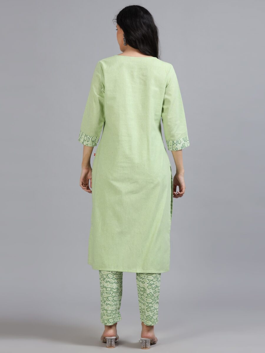 Marcia Green Printed Cotton 3 Pc Kurta Set - Image 5