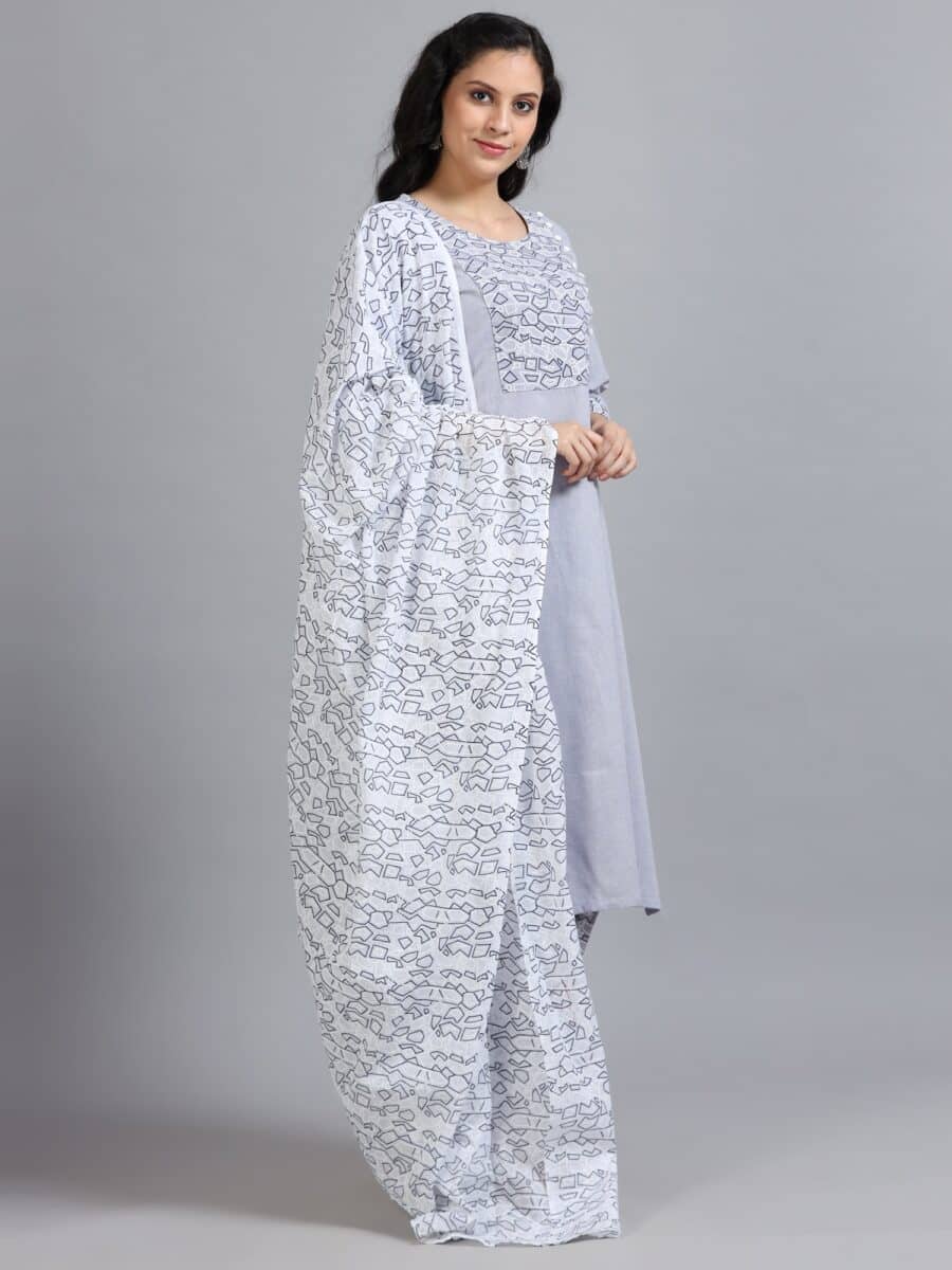 Marcia Grey Printed Cotton 3 Pc Kurta Set - Image 4