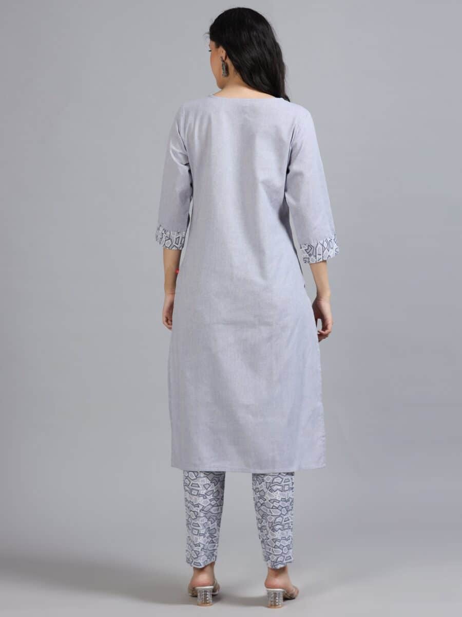 Marcia Grey Printed Cotton 3 Pc Kurta Set - Image 5