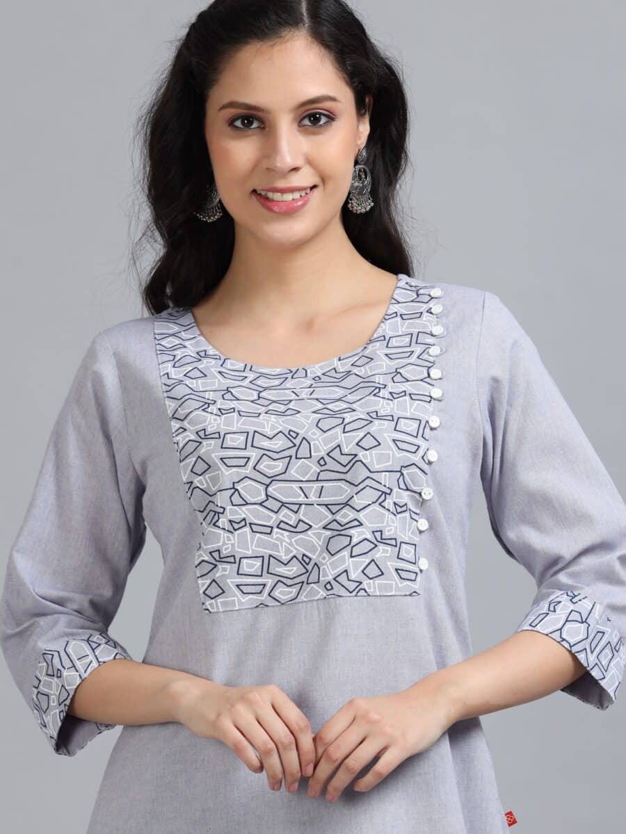 Marcia Grey Printed Cotton 3 Pc Kurta Set - Image 6