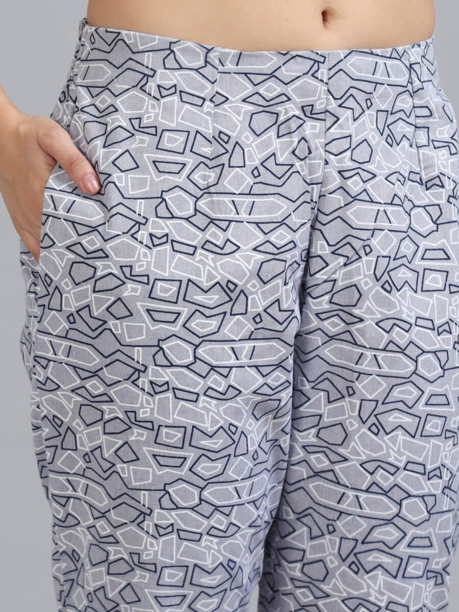 Marcia Grey Printed Cotton 3 Pc Kurta Set - Image 7