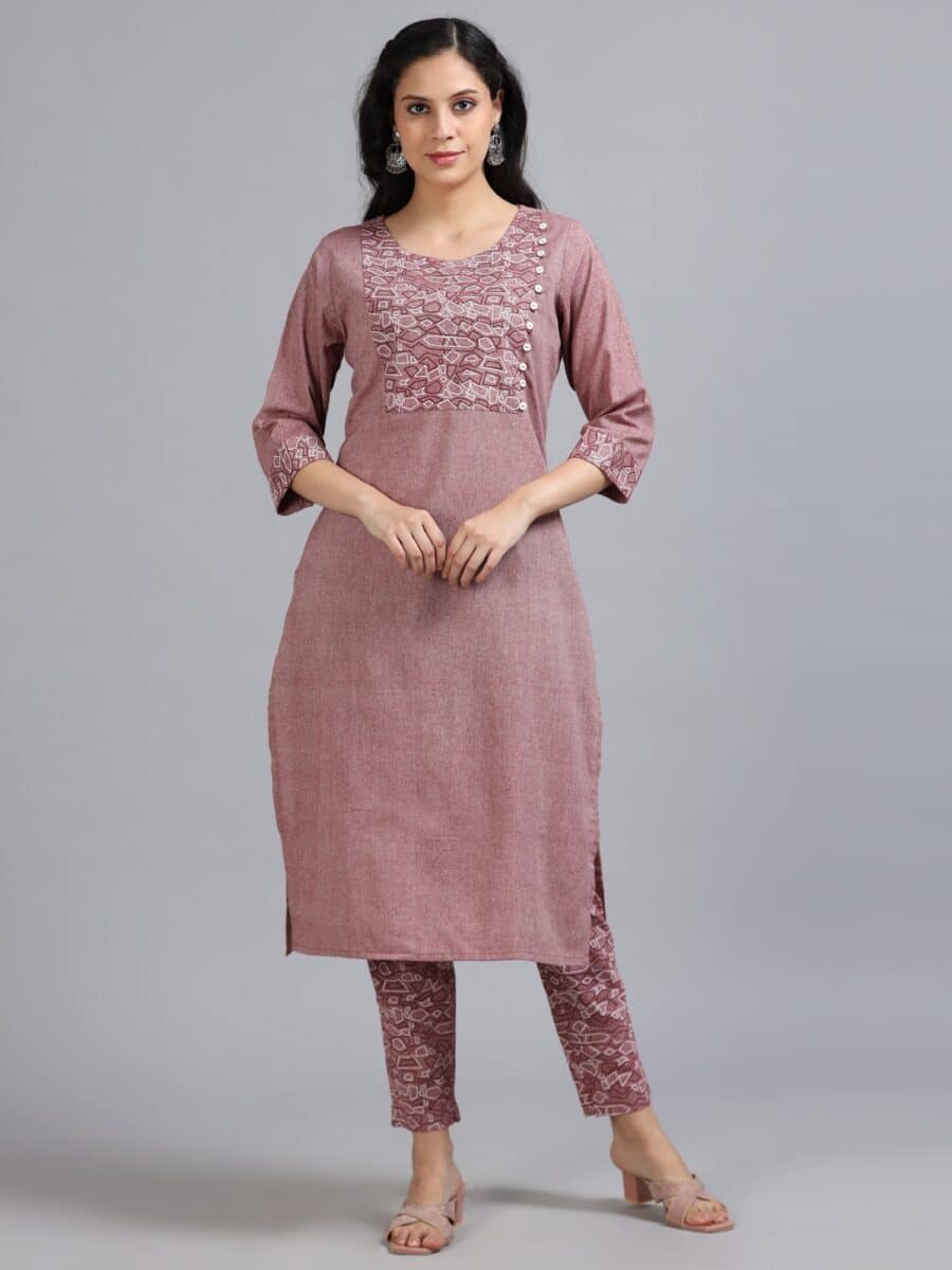Marcia Red Printed Cotton 3 Pc Kurta Set - Image 2