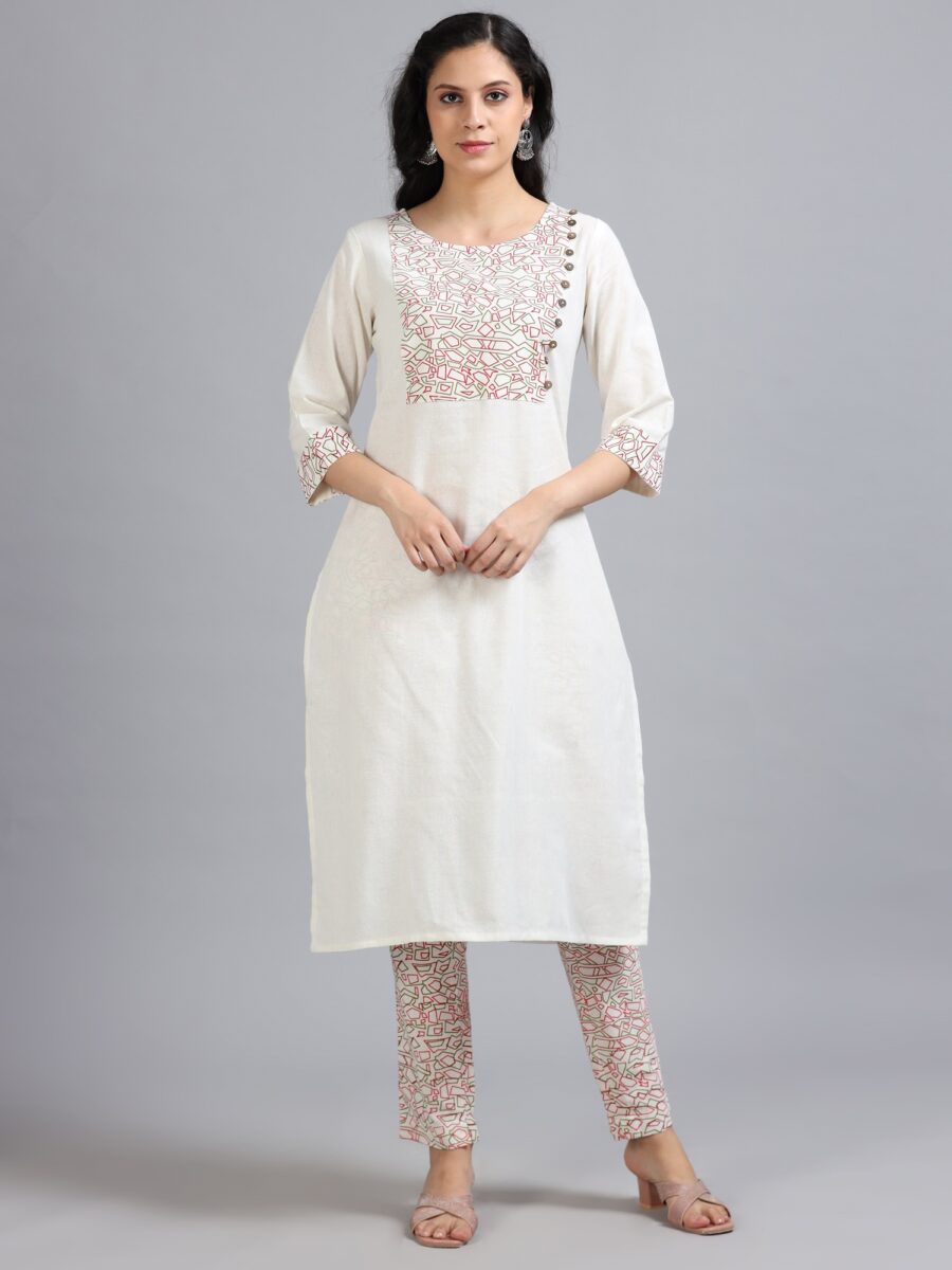 Marcia White Printed Cotton 3 Pc Kurta Set - Image 2