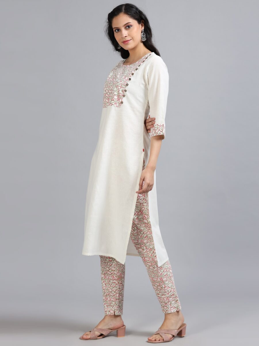 Marcia White Printed Cotton 3 Pc Kurta Set - Image 3