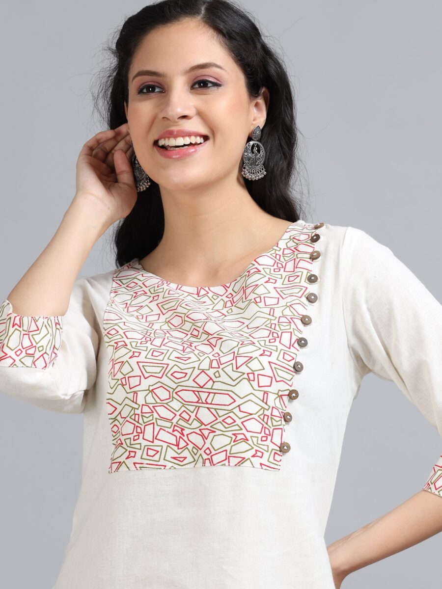 Marcia White Printed Cotton 3 Pc Kurta Set - Image 6