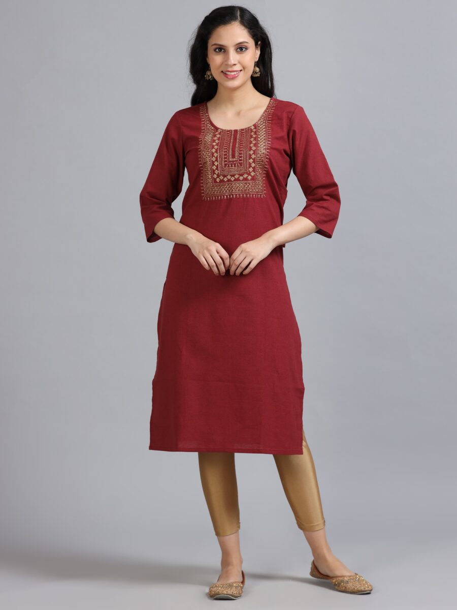 Marcia Maroon Printed Cotton Kurta - Image 2