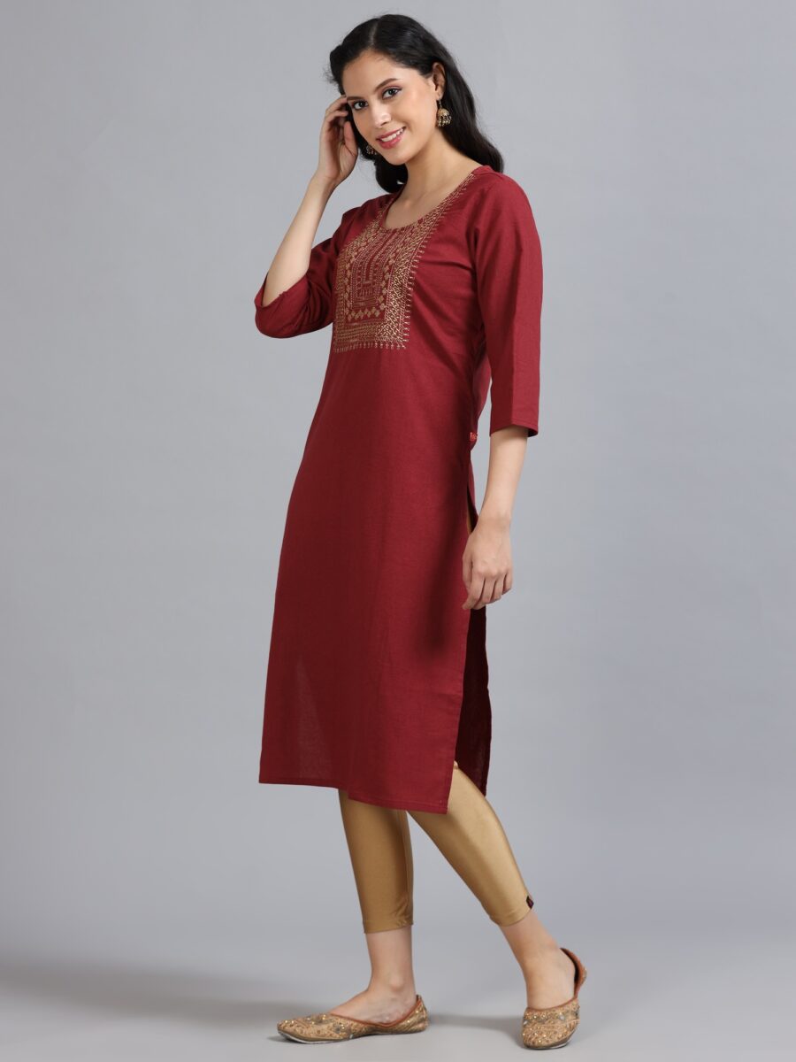 Marcia Maroon Printed Cotton Kurta - Image 3