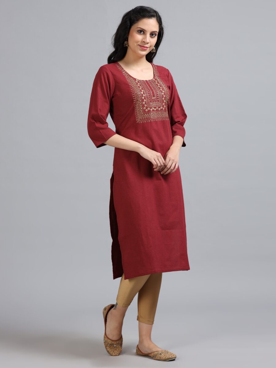 Marcia Maroon Printed Cotton Kurta - Image 4