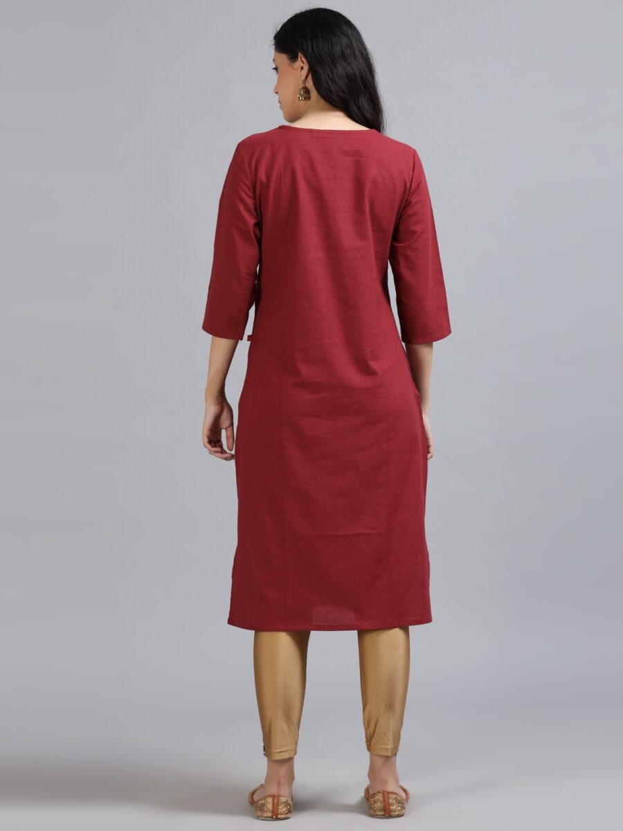 Marcia Maroon Printed Cotton Kurta - Image 5